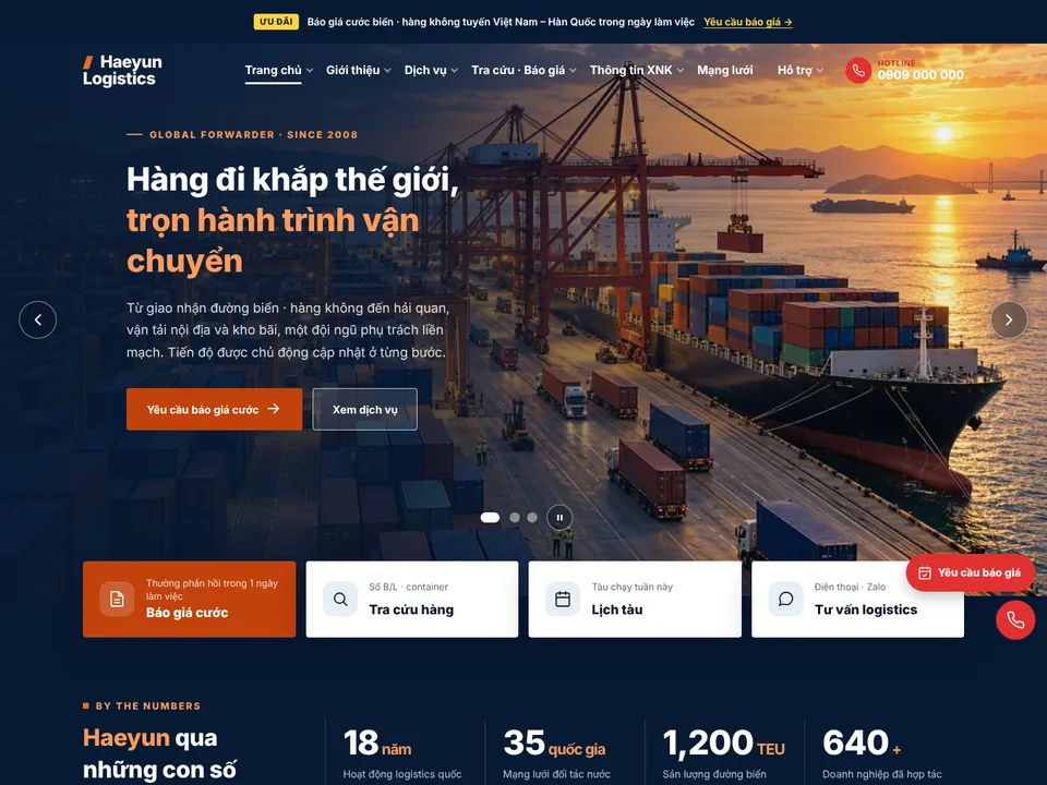 Trang chủ mẫu website logistics, giao nhận